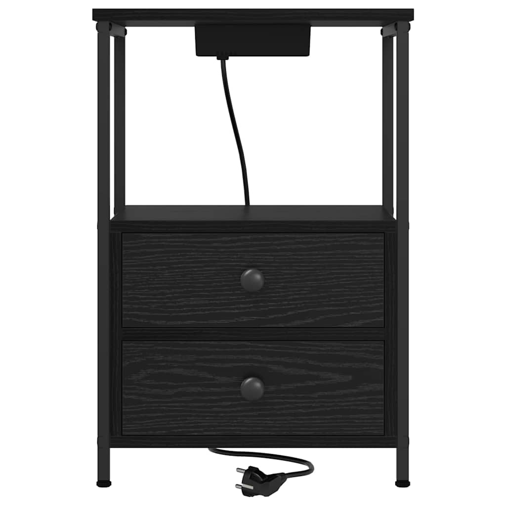 Bedside Cabinet with Charging Station 2 pcs Black oak